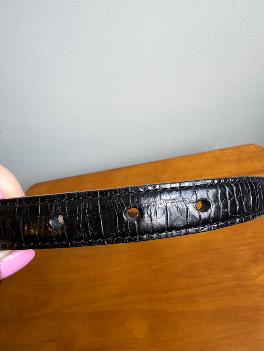 90s Brighton Black Leather Woven and Crocodile Belt - Skinny, Size L - Picture 13 of 16